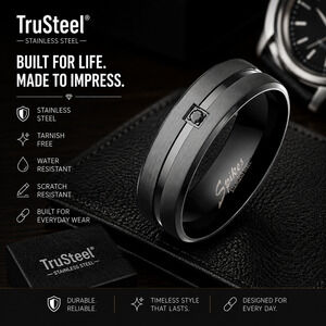 316L stainless steel black with a cubic zirconia tarnish resistant ring size 9